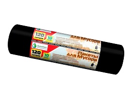 Мешки для мусора 120 л, черные, в рулоне 10 шт., ПНД, 12 мкм, 1100х700 мм, MIRPACK Classik, 1201011 в Кемерово