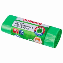 Мешки для мусора 60 л, зеленые, в рулоне 20 шт., ПНД, 10 мкм, 680х580 мм, LAIMA, 606704 в Кемерово