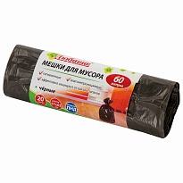 Мешки для мусора 60 л, черные, в рулоне 20 шт., ПНД, 5 мкм, 650х570 мм, Любаша, 605331 в Кемерово