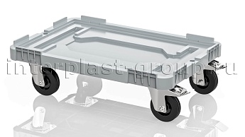 Тележка пластиковая сплошная 2 колеса с тормозом серая в Кемерово