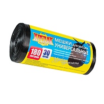 Мешки для мусора 180 л, черные, в рулоне 30 шт., ПНД, 20 мкм, 1150х800 мм, Крепак, 4607075710139 в Кемерово