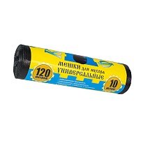 Мешки для мусора 120 л, с ушками, черные, в рулоне 10 шт., ПНД, 13 мкм, 1050х680 мм, Крепакоф, 4607075710252 в Кемерово