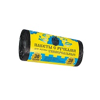 Мешки для мусора 30 л, с ручками, черные, в рулоне 30 шт., ПНД, 9 мкм, 620х480 мм, Крепакоф, 4607075710665 в Кемерово