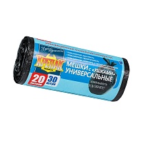 Мешки для мусора 20 л, с ушками, черные, в рулоне 30 шт., ПНД, 10 мкм, 550х440 мм, Крепак, 4607075710443 в Кемерово
