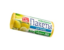 Мешки для мусора 30 л, ароматизированные, Лимон, желтые, в рулоне 20 шт., ПНД, 9 мкм, 560х530 мм, GRIFON Aroma, 101-020 Li