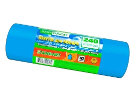 Мешки для мусора 240 л, ароматизированные, синие, в рулоне 10 шт., ПВД 30 мкм, 1300х930 мм, STANDART, 24010661 в Кемерово