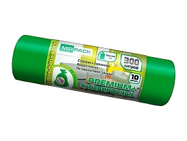 Мешки для мусора 300 л, зеленые, в рулоне 10 шт., ПВД 70 мкм, 1400х1000 мм, PREMIUM+, 300101601 в Кемерово Мешки для мусора 300 л, зеленые, в рулоне 10 шт., ПВД 70 мкм, 1400х1000 мм, PREMIUM+, 300101601 в Кемерово