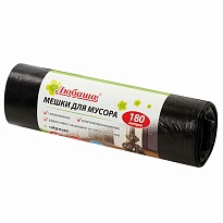 Мешки для мусора 180 л, черные, в рулоне 10 шт., ПВД, 24 мкм, 1060х800 мм, Любаша, 605336 в Кемерово