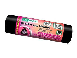 Мешки для мусора 160 л, ароматизированные, черные, в рулоне 10 шт., ПВД, 35 мкм, 1100х930 мм, PREMIUM+, 16010530 в Кемерово